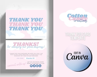Cute Thank You Card Template | Business Thank You Card Insert | Small Business | Canva Thank You For Your Order | Pastel Thank You Card