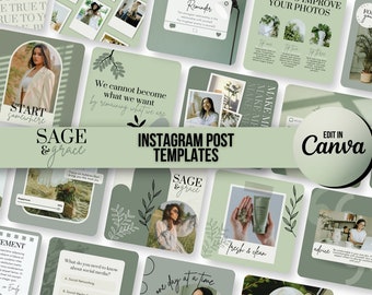 Sage Green Instagram Post Templates Canva | Influencer Instagram Branding | Custom Social Media Template | Green Instagram Feed Engagement