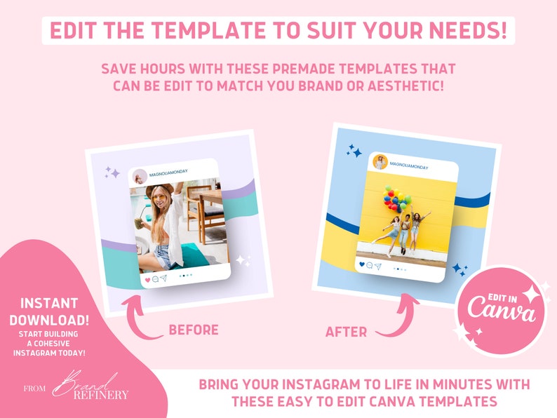 Instagram Post Canva Template, Pink Summer Social Media Pack, IG Quotes ...