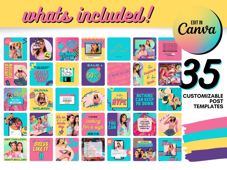 Instagram Post Templates Canva | 90s Retro Instagram Branding ...