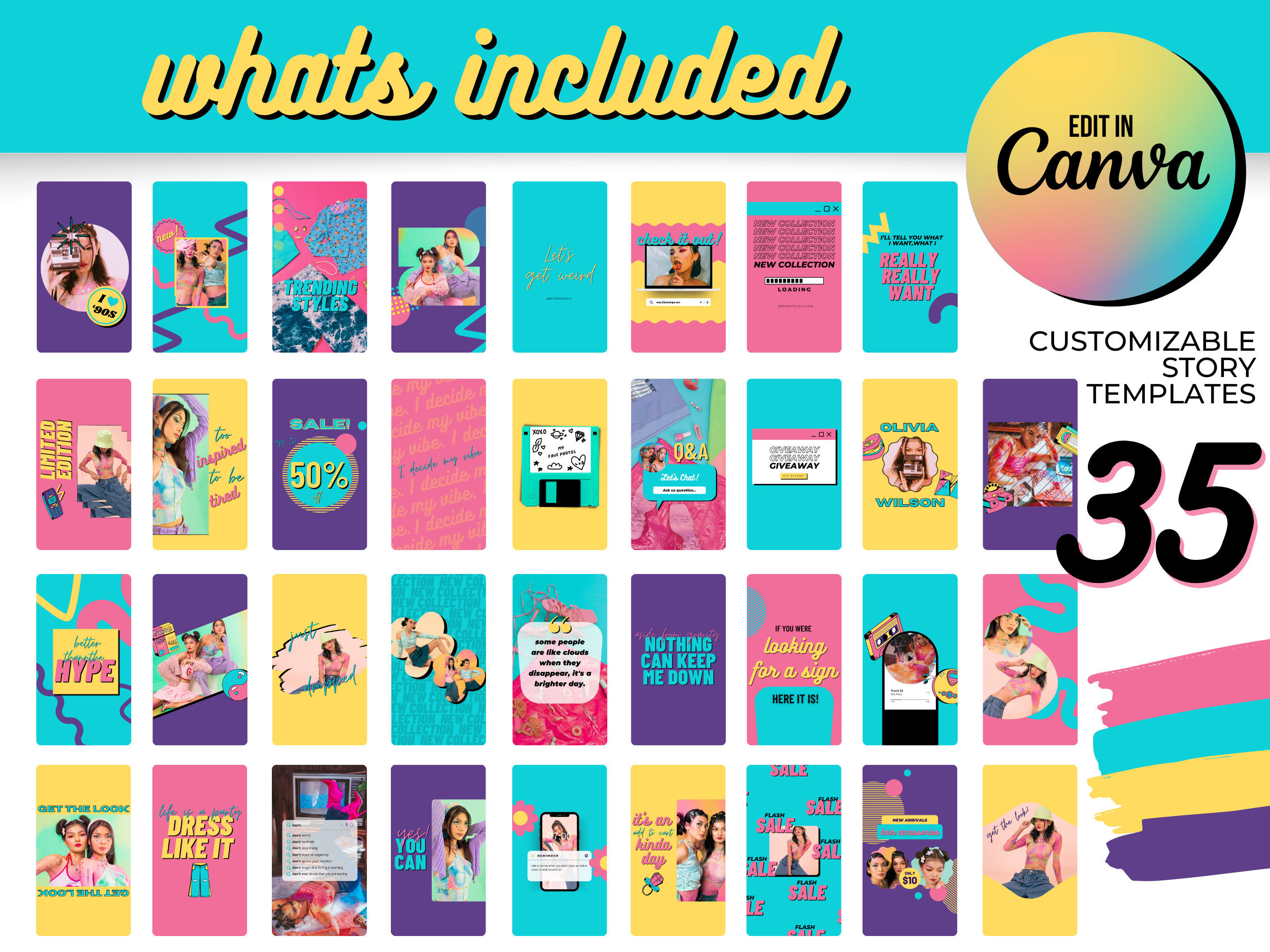90s Instagram Story Template Canva Retro Instagram Branding - Etsy