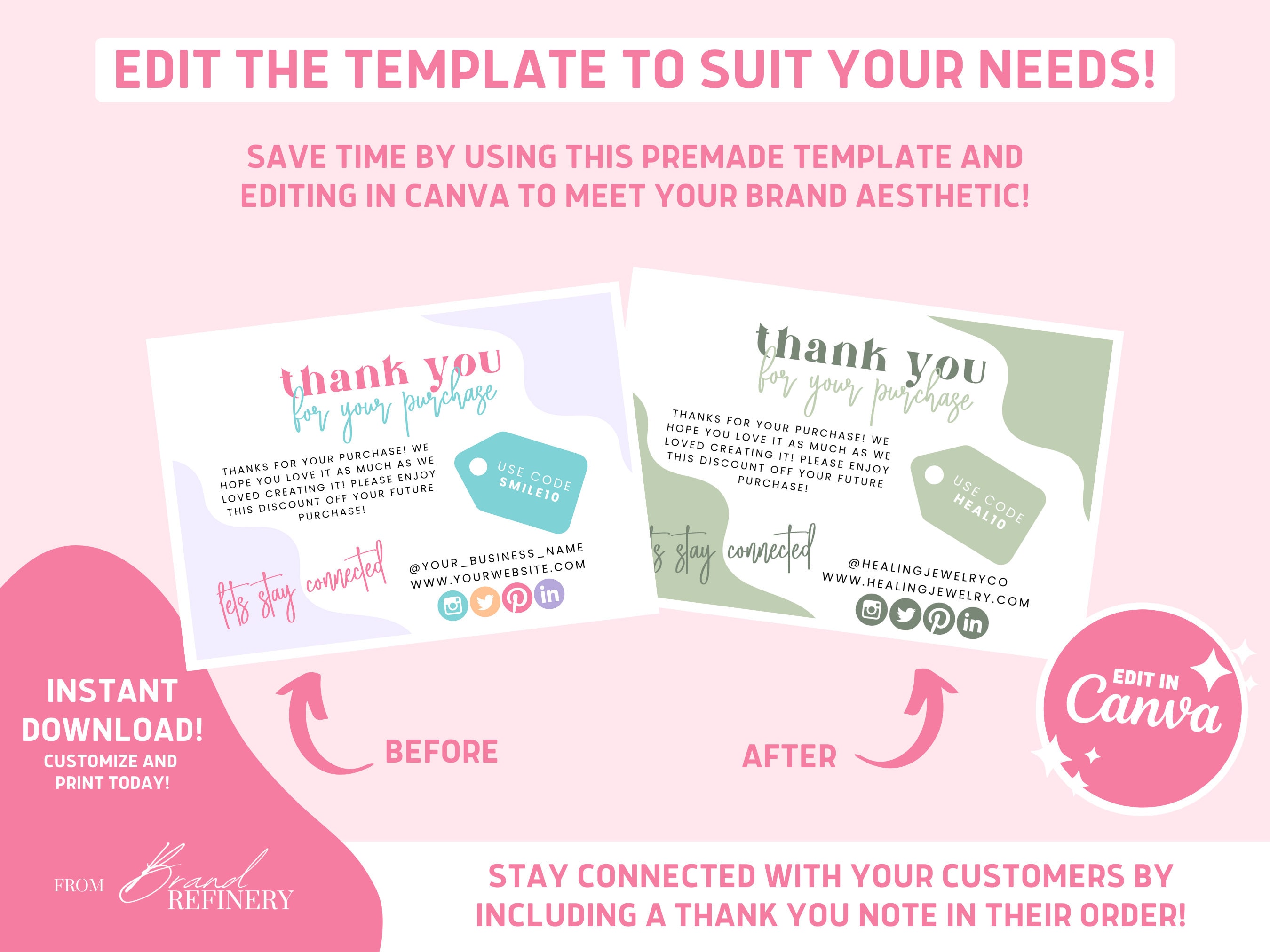 Thank You Card Canva Template, Colorful Card Template for Small ...