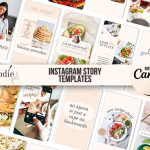 Foodie Instagram Story Templates Canva | Food Blog Instagram Branding | Customizable Social Media Template | Neutral Instagram Story