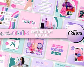 Modelos coloridos de postagem no Instagram Canva | Engajamento Instagram Branding | Modelo de lona arco-íris | Cite o envolvimento do feed do Instagram | Brilhante