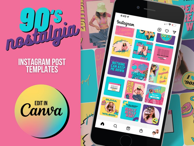 Instagram Post Templates Canva | 90s Retro Instagram Branding ...