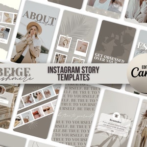 Instagram Story Templates Canva | Beige Cashmere Instagram Branding | Customizable Social Media Template | Neutral Aesthetic Instagram Story