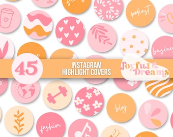 Bright Instagram Story Highlight Icons | Instagram Stories | Colorful Instagram Story Cover |  Pink Highlight Cover | Orange Story Highlight