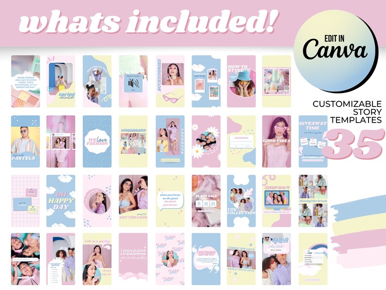 Pastel Instagram Story Template Canva Bright Instagram Etsy