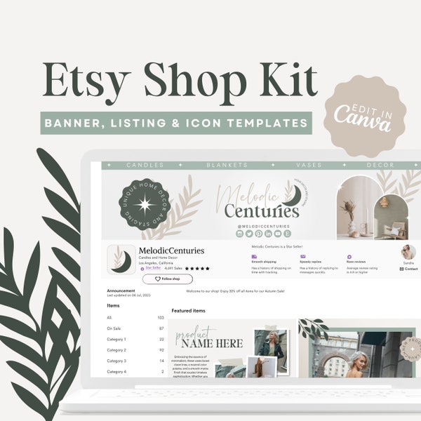 Modern Etsy Shop Kit, Etsy Banner Template, Editable Etsy Store Listings, Minimalist Shop Canva Template, Banner Template, Neutral Shop Kit