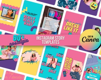90s Instagram Story Template Canva | Retro Instagram Branding | Anpassbare Social Media Vorlage | Fette Instagram Story | Marke Engagement
