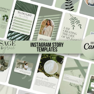 Sage Green Instagram Story Templates Canva | Influencer Instagram Branding | Custom Social Media Template | Green Instagram Feed Engagement