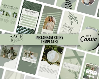 Sage Green Instagram Story Templates Canva | Influencer Instagram Branding | Benutzerdefinierte Social Media Vorlage | Grüner Instagram Feed Engagement