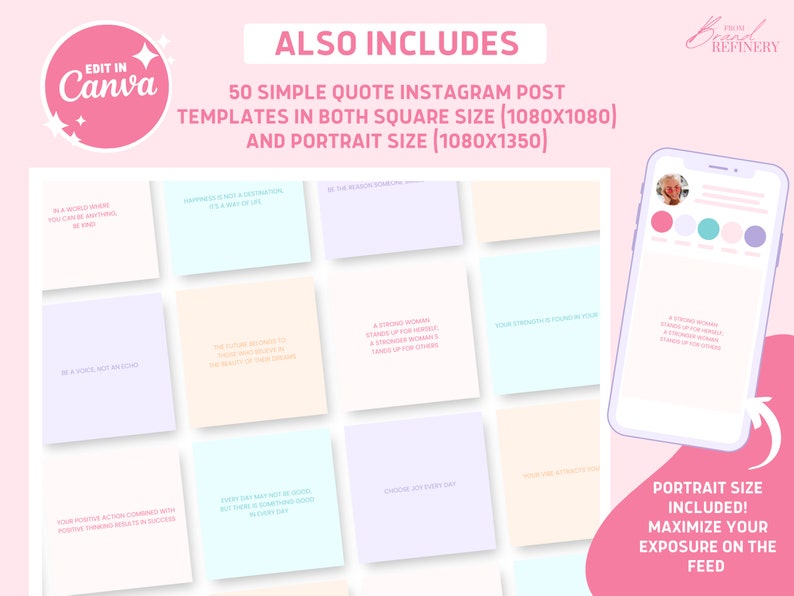 Instagram Post Canva Template, Pink Summer Social Media Pack, IG Quotes ...