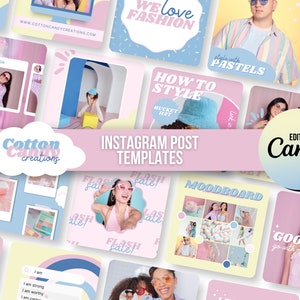 Pastel Instagram Post Templates Canva | Fashion Instagram Branding | Customizable Social Media Template | Colorful Aesthetic Instagram Feed