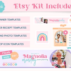 Trendy Etsy Shop Kit | Etsy Banner Template | Editable Etsy Store Listings | Colorful Shop Canva Template | Banner Template | Fun Shop Kit image 2