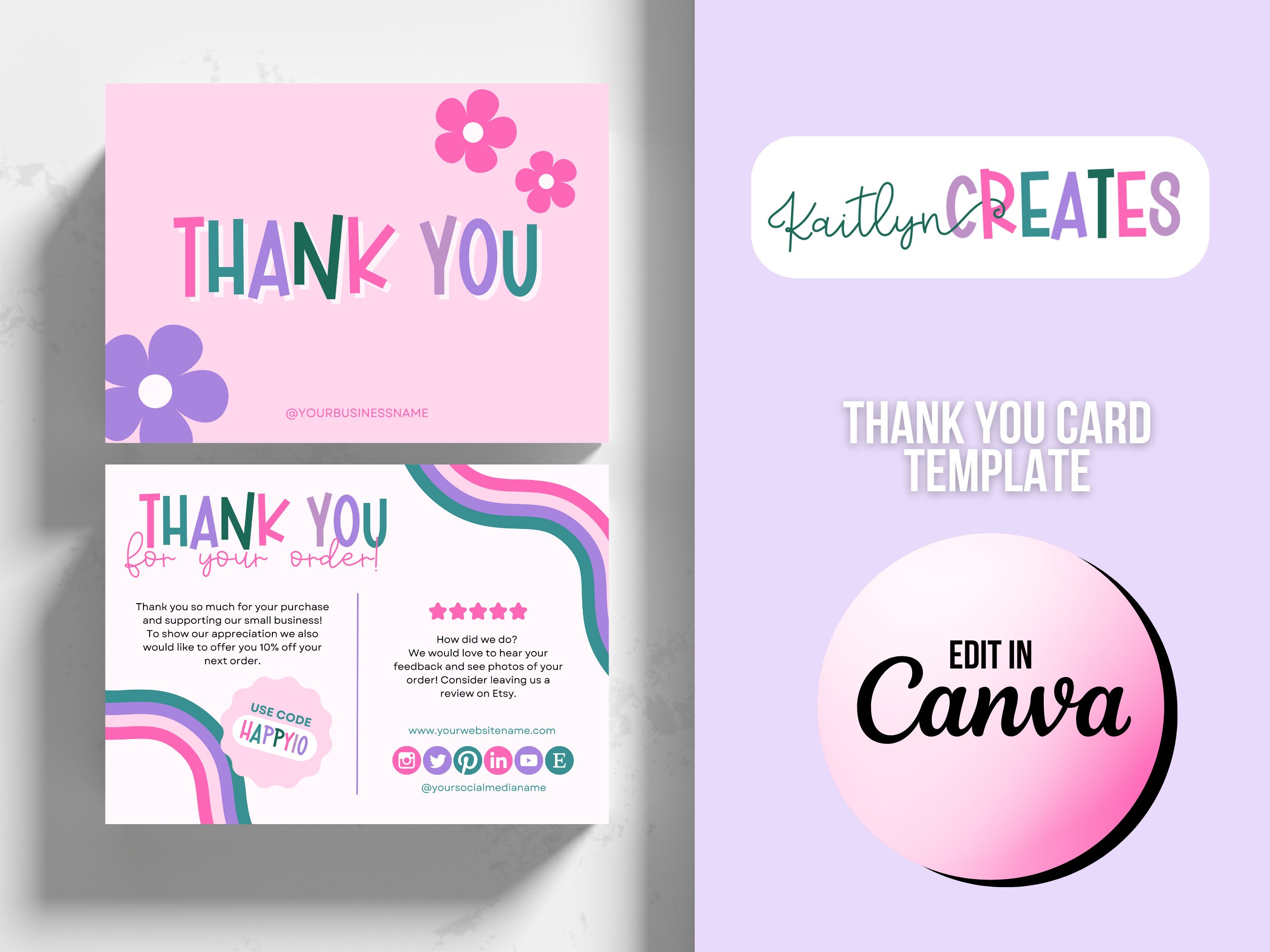 Colorful Thank You Card Template | Business Thank You Card Insert ...
