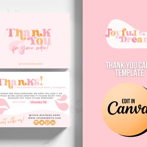 Thank You Card Template | Business Thank You Card Insert | Small Business Branding | Canva Thank You For Your Order | Pink Thank You Card