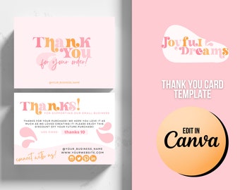 Thank You Card Template | Business Thank You Card Insert | Small Business Branding | Canva Thank You For Your Order | Pink Thank You Card