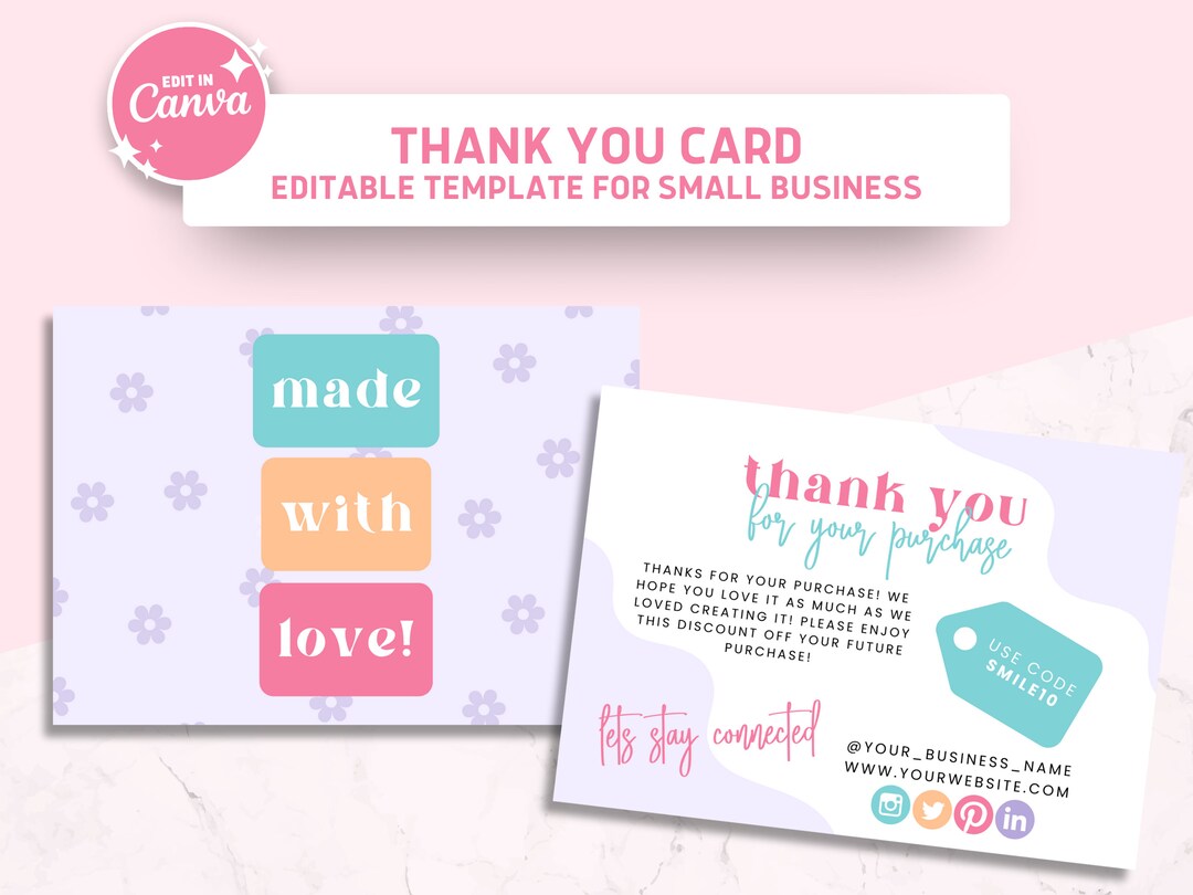 Thank You Card Canva Template, Colorful Card Template for Small ...
