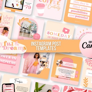Bright Instagram Post Templates Canva | Engagement Instagram Branding | Pink Orange Canva Template | Coach Instagram Feed Engagement | Bold