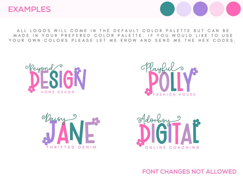 Colorful Logo Design | Girly Logo Kit | Premade Fun Logo | Modern ...