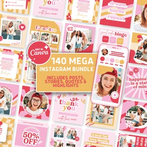 Mega Instagram Canva Template Bundle, Retro Social Media Pack, IG Quotes, Highlights, Canva Templates Business, Coach Template Kit, Stories