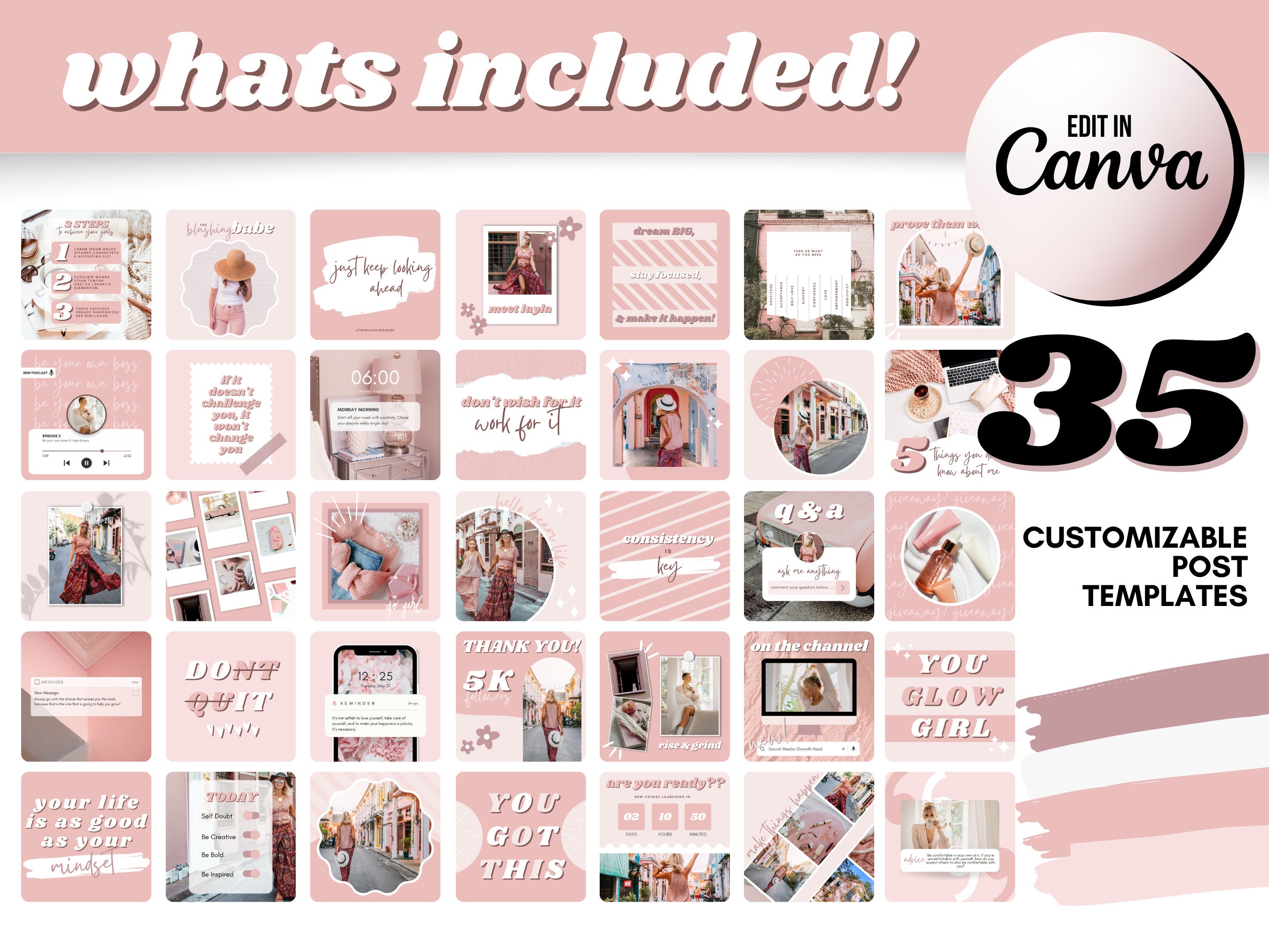 Instagram Post Templates Canva | Blush Pink Influencer Instagram ...