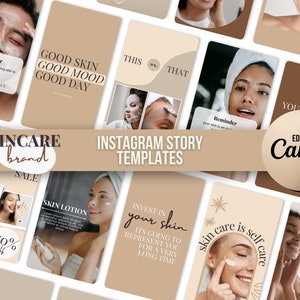 Instagram Story Templates Canva | Natural Skincare Brand Instagram Branding | Customizable Social Media Template | Neutral Instagram Story