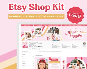 Kit de tienda retro de Etsy / Plantilla de banner de Etsy / Listados de tiendas de Etsy editables / Plantilla Canva de tienda POD / Plantilla de banner / Kit de marca de Etsy