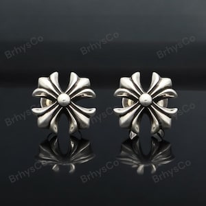S925 Gothic Cross Stud Earrings, Chrome Hearts Style Silver Earrings, Punk Rock Jewelry, Unisex Gothic Studs for Him or Her