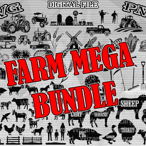 MEGA FARM BUNDLE 135x Farm Items Bundle, Corn svg, Tractor svg, Cotton svg,Farm Truck svg,Haystak svg, farm item for design, silo svg, farm,