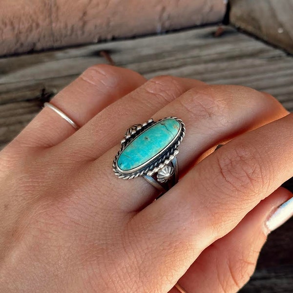 Authentic Kingman Turquoise Ring by Samuel Yellowhair Native American Made