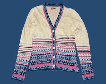 1970s knit cardigan with novelty print