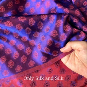 MULBERRY SILK FABRIC, Natural silk, Pure silk by the yard, Purple silk with pink peach blossom pattern, Handmade Silk, Lụa tơ tằm hoa đào