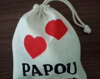 Heart Cotton Pouch, Block Print Small Gift Bag