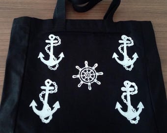 Anchor Tote Bag: Black Cotton Canvas Shopper, Nautical Gift