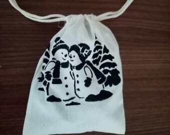 Snowman pouch, drawstring bag, christmas gift box,