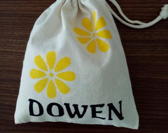 Yellow Daisy Pouch, Organic Cotton Block Print Gift Bag
