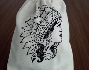 Native American Girl, Indian Girls pouch, boho cosmetic bag, western gift, cotton pouch,
