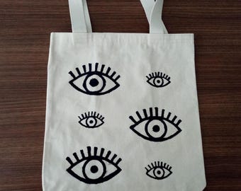 Eye Print Canvas Tote Bag: Elegant Shopper, Evil Eye Gift