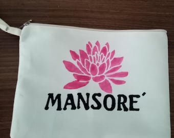 Personalized Lotus Clutch Bag: Block Print Cotton Cosmetic Bag
