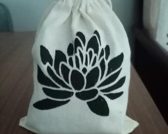 Lotus Block Print Cotton Pouch: Makeup Bag, Small Gift