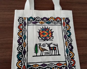 Ethnic Pattern Canvas Tote Bag: Traditional Turkish Design