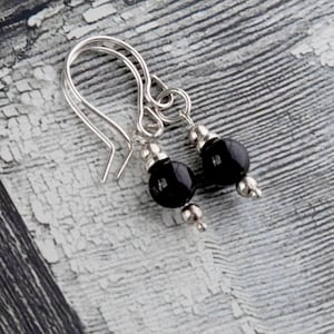 Sterling Silver Black Tormaline Drop Earrings, Black and Silver Earrings, Silver Dangle Earrings, Simple Black and Silver Earrings, USA