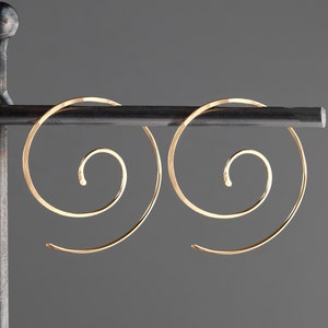 Gold Filled Hoop Earrings Hammered Gold Hoops Gold Swirl Hoop Earrings Spiral Earrings Large Gold Hoops 14K Gold Hoops Unique Hoop Earrings