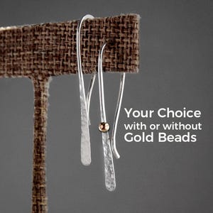 Hammered Sterling Silver Earrings,Silver and Gold Earrings,Long Silver Earrings,Silver Stick Earrings,,Two Tone Earrings,Christmas Gift