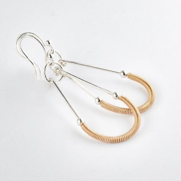 Sterling Silver Hoops,Silver and Gold Earrings,Long Silver Earrings,Silver Stick Earrings,Mixed Metal Earrings,Two Tone Earrings