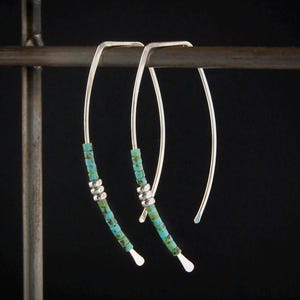 Silver and Turquoise Threader Earrings,Turquoise Earrings,Attractive Silver and Turquoise Earring,Sterling Silver Earring,Turquoise Hoop,USA