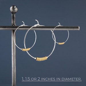 Silver and Gold Hoop Earrings Sterling Hoop Earrings Mixed Metal Hoops Two Tone Earrings Large Modern Hoops Gold Hoop Earrings Handmade USA