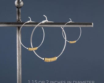 Silver and Gold Hoop Earrings Sterling Hoop Earrings Mixed Metal Hoops Two Tone Earrings Large Modern Hoops Gold Hoop Earrings Handmade USA